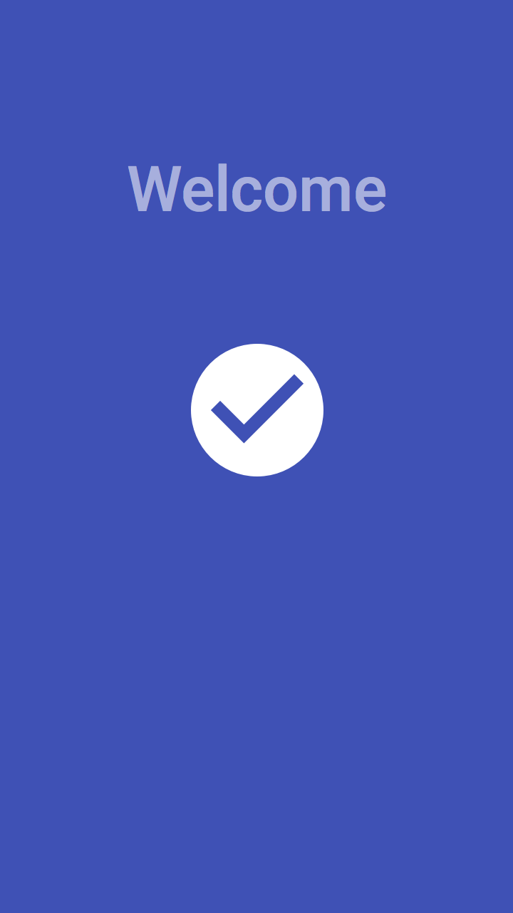 Welcome screen with a white tick, shown after the correct emoji is chosen